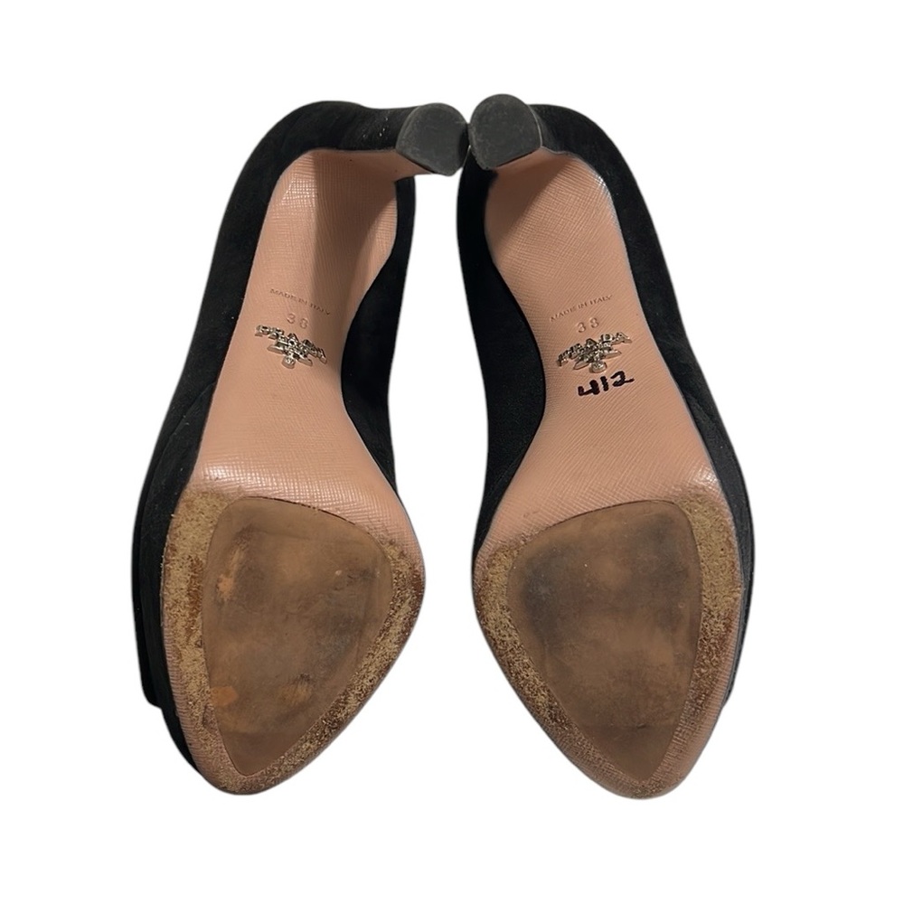 Prada Black Suede Peep Toe Pumps Size 38 - Picture 9 of 10